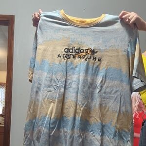 Adidas Blue and Tan Graphic Tee